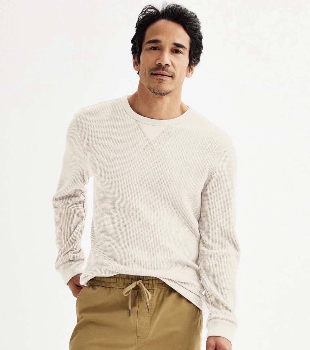 J. Crew Mercantile Ivory Thermal Shirt Mens Large Henley Waffle Knit